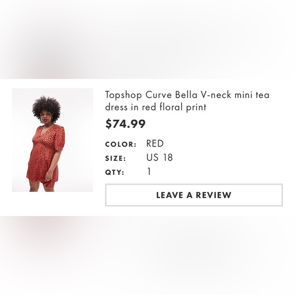 Topshop Curve Bella V-neck mini tea dress in red floral print Size US 18 - Picture 4 of 6